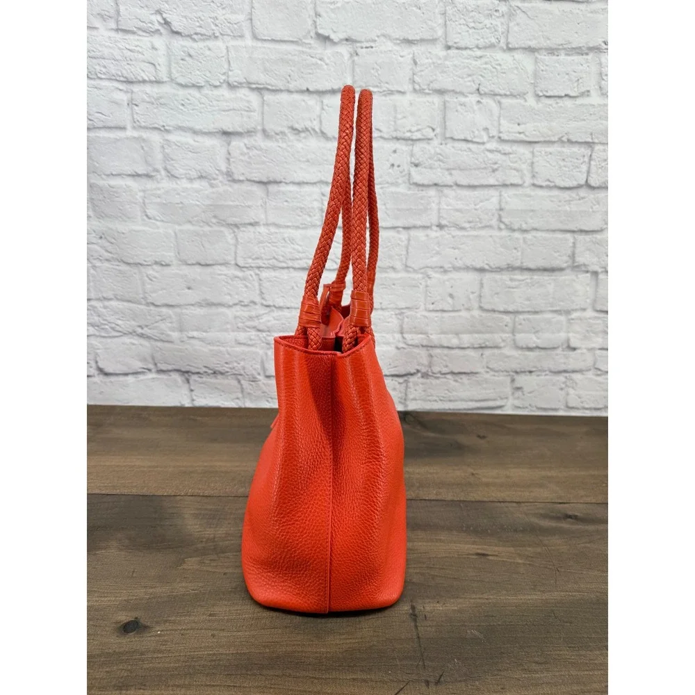 Tory Burch Taylor Tote Bag Coral Red Pebbled Leather Purse Tassel Dust Bag